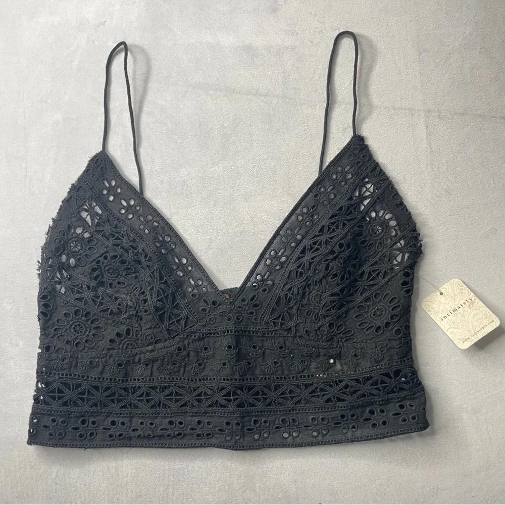 Free People Intimately Carrie Embroidered V-Neck Bralette In Black Size Large - Picture 4 of 8